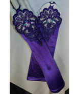 Bridal Prom Costume Adult Satin Fingerless Gloves Purple Opera Length Be... - $13.54