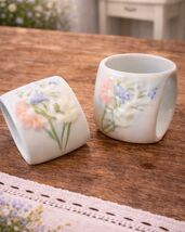 Vintage Floral Pastel Pink Blue Fine Bone China Napkin Holder Rings Set ... - $8.54
