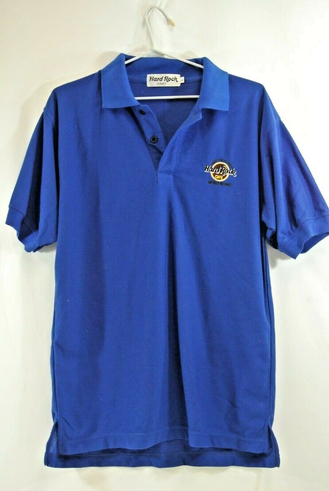 Hard Rock Cafe Hong Kong Polo Shirt Blue Save the Planet Mens Large Golf VTG 80s - $19.34