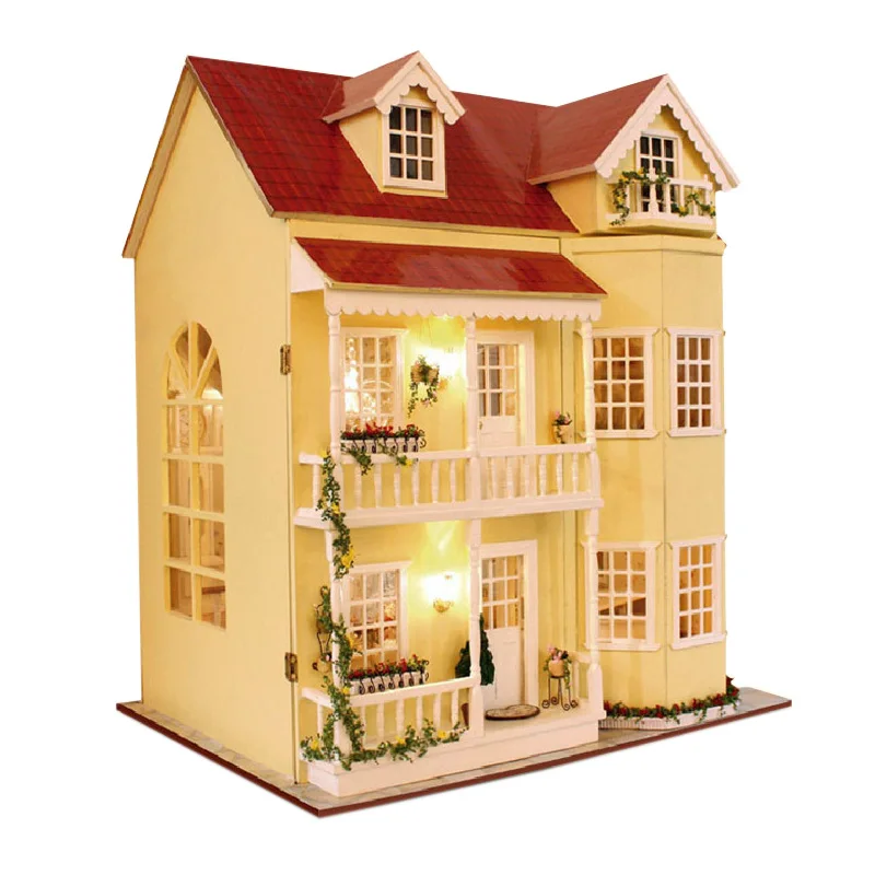 DIY Three Floors of Large Fairy Tale Villa 48cm Height Wooden Dollhouse - £325.09 GBP