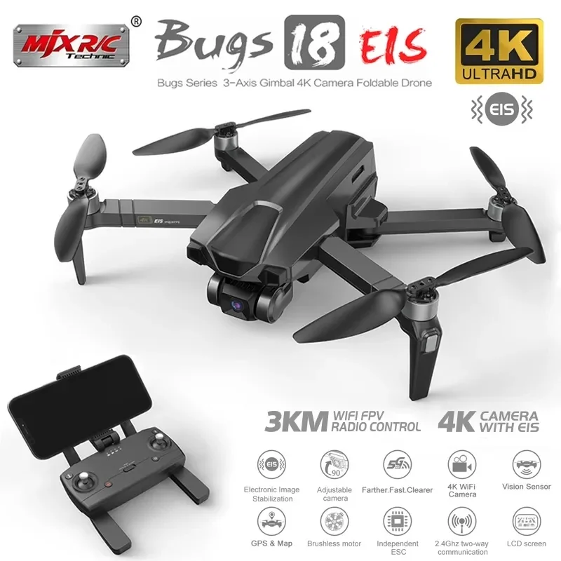 New Mjx Bugs B18 Pro Gps Rc Drone 3km 4k Professional Hd Dual Eis Camera 3-ax - £323.39 GBP