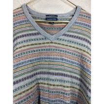 Lands End Grandpa Sweater Striped 100% Merino Wool Pullover V Neck Mens ... - $29.95