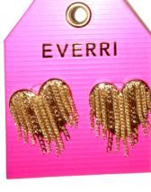 Heart  Dangle Pierced Earrings with Fringe Gold color Everri NEW - $22.39