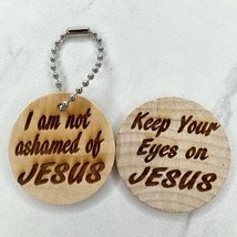 Keep Your Eyes on Jesus Romans 1:16 Wood Ball Chain Keychain Keyring and... - £5.44 GBP