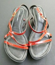 DONALD PLINER 9.5 Patent Leather Sandals Strappy Red Platform Slingback  - $36.09