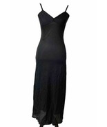 Vintage Vanity Fair Long Black Full Slip Sz 32 Lingerie Lacey Side Slit - $23.15 CAD