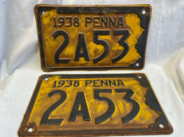Vtg Antique 1938 Pennsylvania License Plates Tags 2A53 - £55.92 GBP