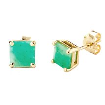 Galaxy Gold GG 14k Solid Yellow Gold Stud Earrings with Natural Green Emerald - £384.78 GBP
