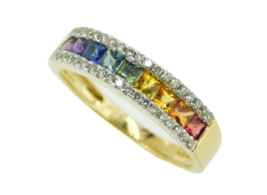 Authenticity Guarantee 
14k Yellow Gold Genuine Natural Rainbow Sapphire and ... - £813.22 GBP