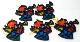 Angel Blowing Trumpet Christmas Ornament Set of 5 Faux Stained Glass HK 1970 - £9.75 GBP