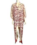 Japanese Silk Kimono Off White and Red Pagoda Print Full Length One Size - $1,325.06 MXN