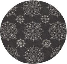 8&#39; Charcoal Grey Hand Woven Uv Treated Geometric Traditional Round Indoor Outdoo - £453.32 GBP