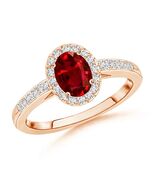 ANGARA Oval Ruby Halo Engagement Ring in 14K Solid Gold (Grade: AAAA | 0... - $2,271.40