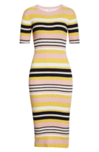 NWT Frame Baja Stripe Rib-Knit Midi in Citrine Cotton Cashmere Sweater Dress XS - £73.52 GBP