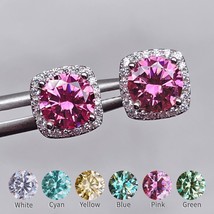 Real 100% Moissanite Studs Earrings Pink Blue Green Red Gemstone Diamond Earring - £87.08 GBP