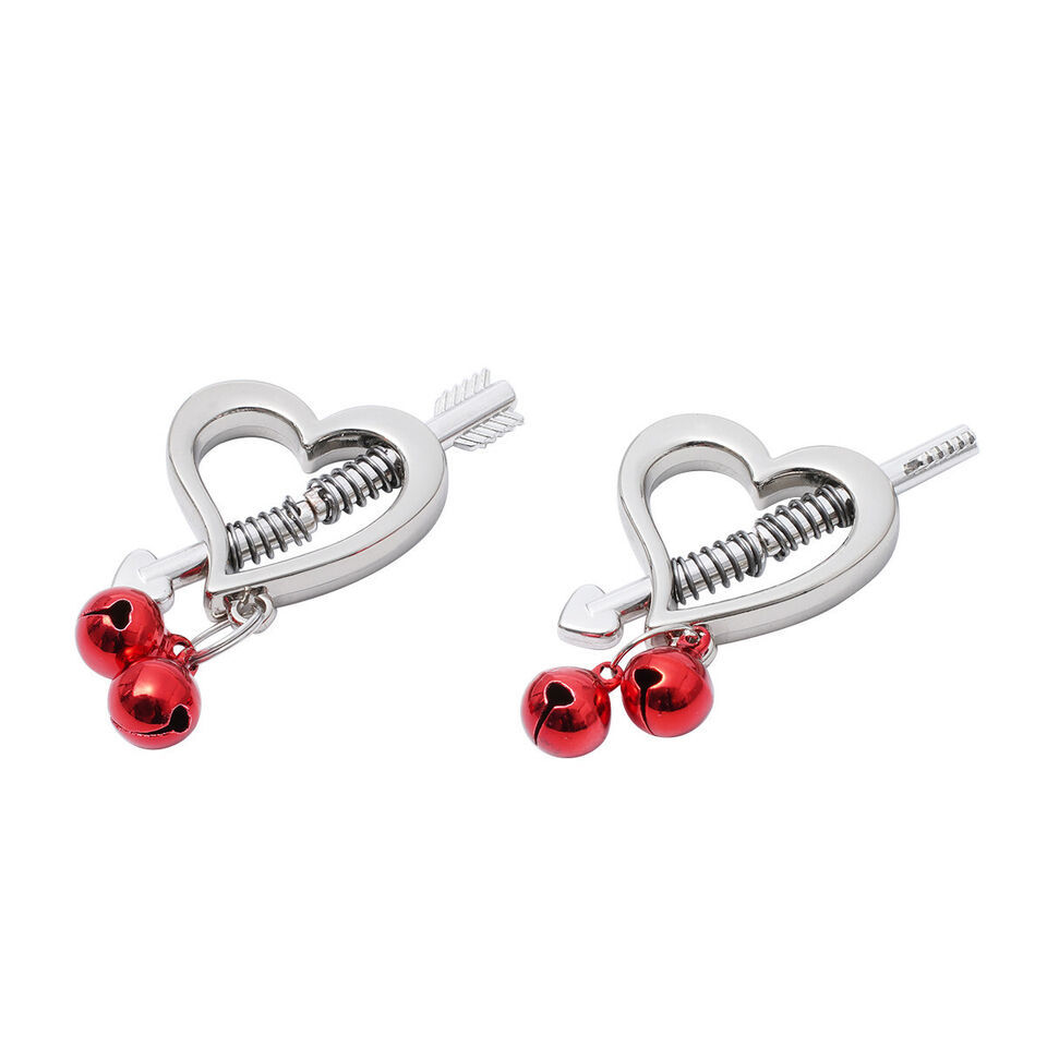Heart-shaped Metal Adjustable Nipple Clamp Iron Chain Bells Adult Toys W... - $23.20