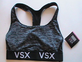 Victoria&#39;s Secret VSX women-XS sport bra top black gray body-wick-dry ra... - £14.38 GBP