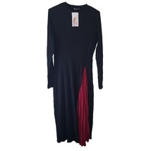 PrettyGarden Long Sleeve Red &amp; Black Ribbed Knit Color Block Ruffle Dress - £15.05 GBP