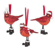 Cardinal Ornaments Set of 3 with Hats Boots Resin Red Black Hanging 3.5" High