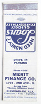 Merit Finance Co. - Birmingham, Alabama 20 Strike Matchbook Cover Matchcover AL - £1.56 GBP