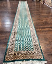 Long Pakistani Runner Rug 2.8 x 20 Handmade Vintage Wool Rug Turkoman Teal Tan - £2,717.81 GBP