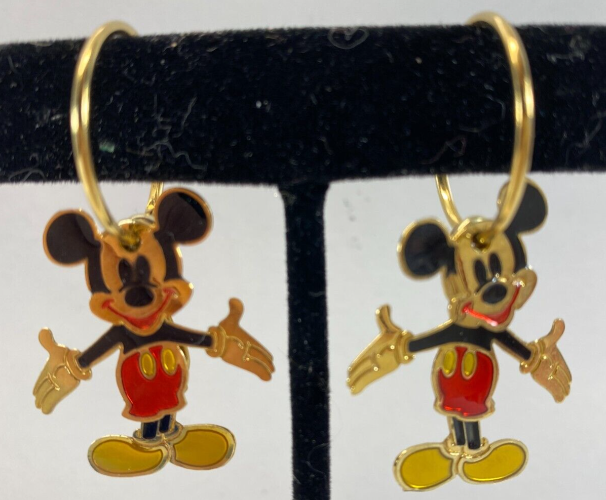 Disney Mickey Mouse Body Part Gold Tone Dangle Drop Earrings Vintage - $19.79