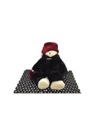 Russ Berrie &amp; Co Nuria Plush Teddy Bear in Black Faux Fur Coat Pearls Pu... - $23.69 CAD