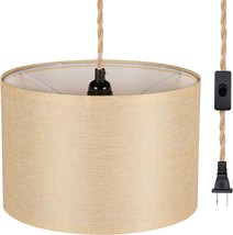 Pendant Ceiling Light Hanging Lamp Modern Fixture Farmhouse Plug In Gold Linen - £34.77 GBP