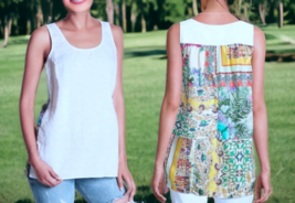 $170 Johnny Was Linen + Silk Back Tank Small Embroidered Sides Colorful Back NWT - $103.21