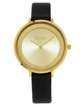 NEW SO &amp; CO New York 5204L.3 Womens Madison Slim Black Leather Yellow Gold Watch - £32.52 GBP