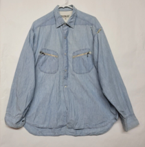 Replay Italy Made Chambray Denim Utility Shirt Blue XL Button Chain Zip ... - £110.67 GBP