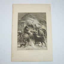 Antique 1873 Wood Engraving Print Christmas in the Fields, John S. Davis... - $69.99