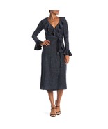 Free People One More Time Blue Black Shimmer Ruffle Midi Wrap Dress XS NWT  - £74.55 GBP