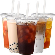 [100 Sets] 16 Oz Clear Plastic Cups With Lids And Straws, Disposable Cup... - £26.57 GBP