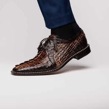 Caribe Rustic Genuine Caiman Crocodile Dress Shoes Derby Orix / Brown image 9