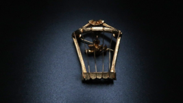Vintage Gold Dangle Moveable Bird In Bird Cage Brooch Pin 4.2cm - £30.70 GBP