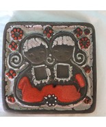 Vintage Hand Glazed Fat Lava Wall Tile  Relief Flowers Twins Children Ge... - $848.07 MXN