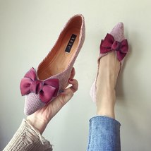 Women Flat Heel Shoes Big Silk Bowknot 31-46 Plus Big Size Pointed Toe Lady Flat - £30.19 GBP