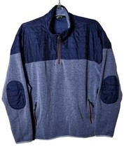 Orvis Men XL Cotton Blend Quilted Elbow Patch Two Tone Blue 1/4 Zip Sweater - $31.07