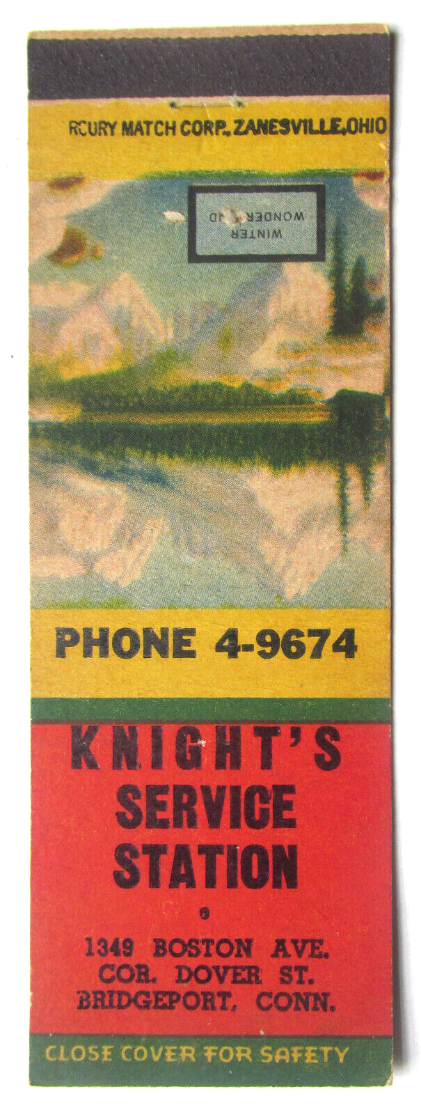 Primary image for Knight's Service Station - Bridgeport, Connecticut Matchbook Cover Winter Wonder