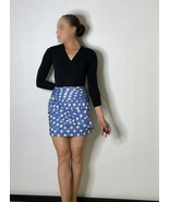 Y2K Blue Polka Dot Micro Mini Skirt Ruffle Pleated Secretary Career Skirt - $380.74 CAD