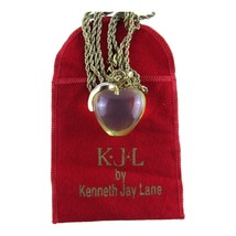 Kenneth Jay Lane, Gold Tone Clear Lucite Apple Necklace, 32 Inch Rope Chain - £69.67 GBP