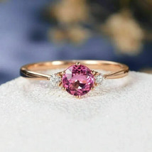 2Ct Round Simulated Pink Sapphire 3 Stone Engagement Ring 14K Rose Gold Plated - £38.87 GBP
