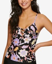 Hula Honey Juniors Luna Floral Strappy Bikini Tankini Top,Black Multi Si... - $29.02