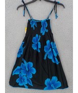 FAVANT SPAGHETTI STRAP GIRLS SUNDRESS SZ 10 BLACK WITH BLUE HIBISCUS FLO... - $14.99