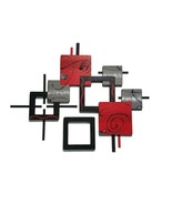 Abstract Wood Metal Wall Sculpture, Modern Red Black Wall Art, 2pc Conte... - $247.49