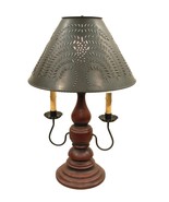 BARN RED &amp; BLACK RUB LAMP Wood &amp; Wrought Iron with Punched Tin Willow Sh... - £405.94 GBP