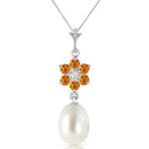 4.53 Carat 14K Solid White Gold Necklace Natural Pearl, Citrine Diamond 14&quot;-24&quot; - £285.88 GBP