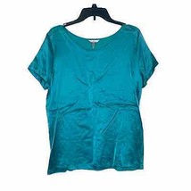 Esqualo Women Top  Crewneck Silk Stretch Coral Short Sleeve Teal Blue Si... - £15.22 GBP