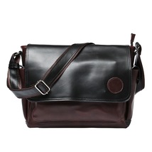 Men&#39;s Shoulder Bag Crazy Horse Pu Leather Korean Trend Male Business Messenger B - £59.85 GBP